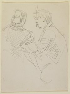 Twee figuren, 1858 (potlood op beige papier) door James Abbott McNeill Whistler